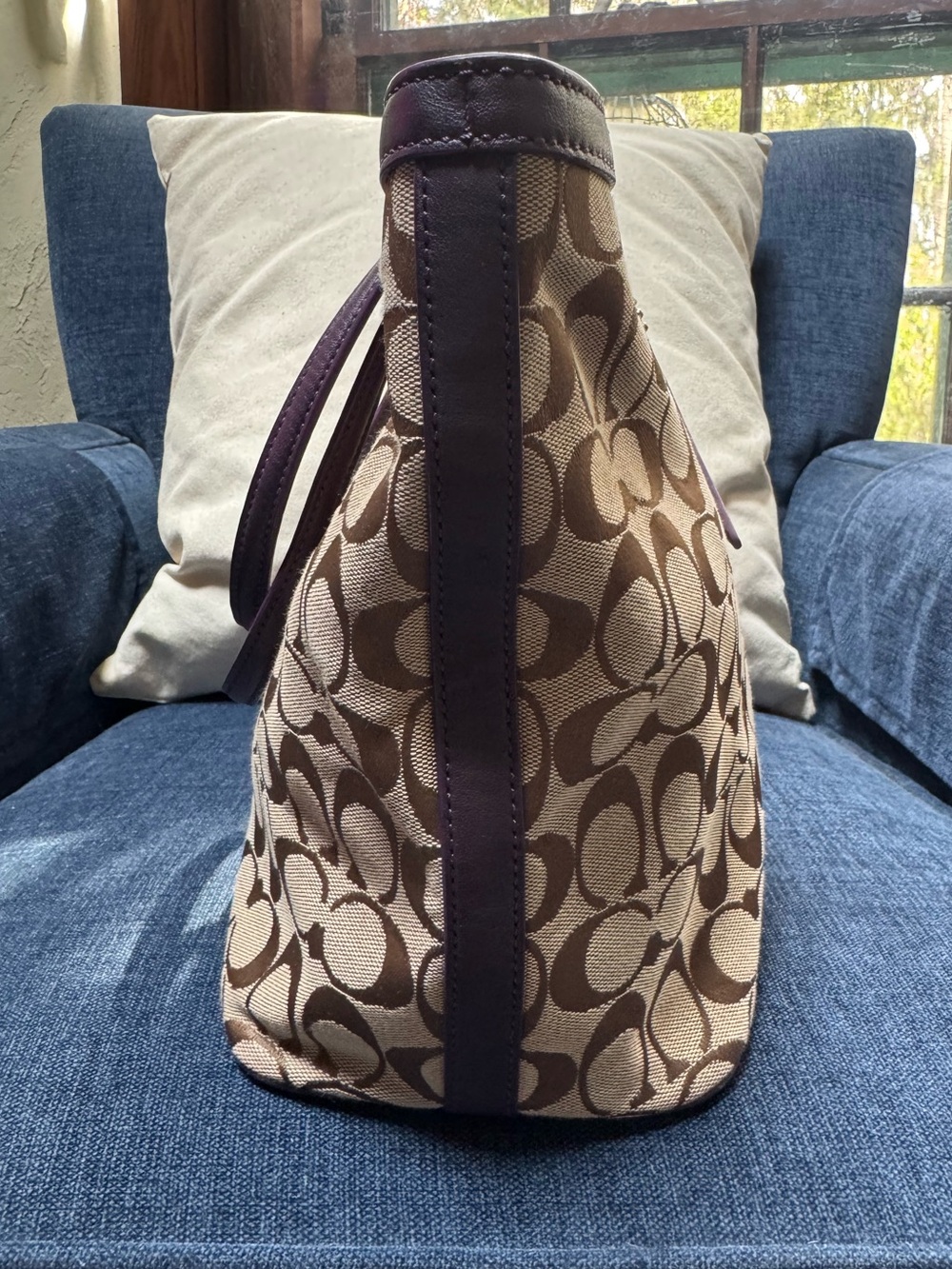 Coach Legacy Weekender Signature C Medium Zip Tote Khaki Jacquard Purple 23465 - Picture 3 of 13